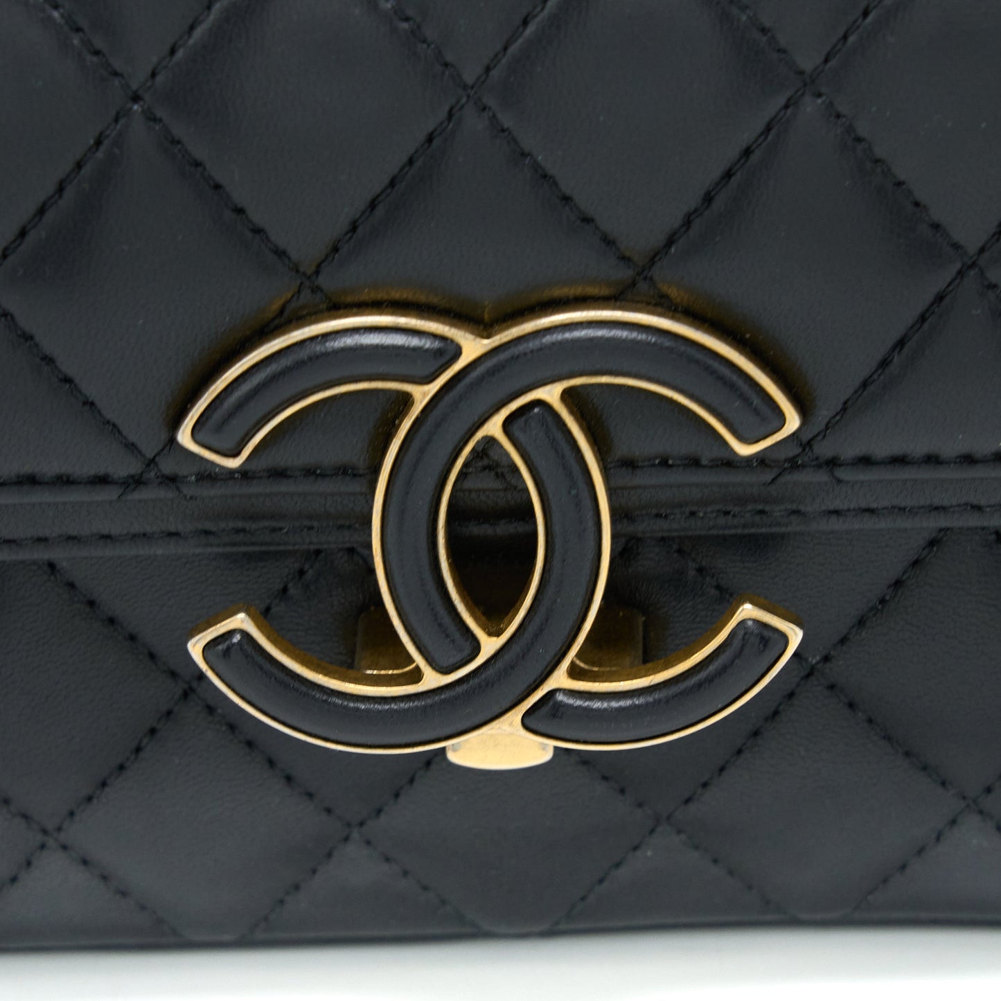 Chanel Small Enamel CC Flap Bag Lambskin Black GHW