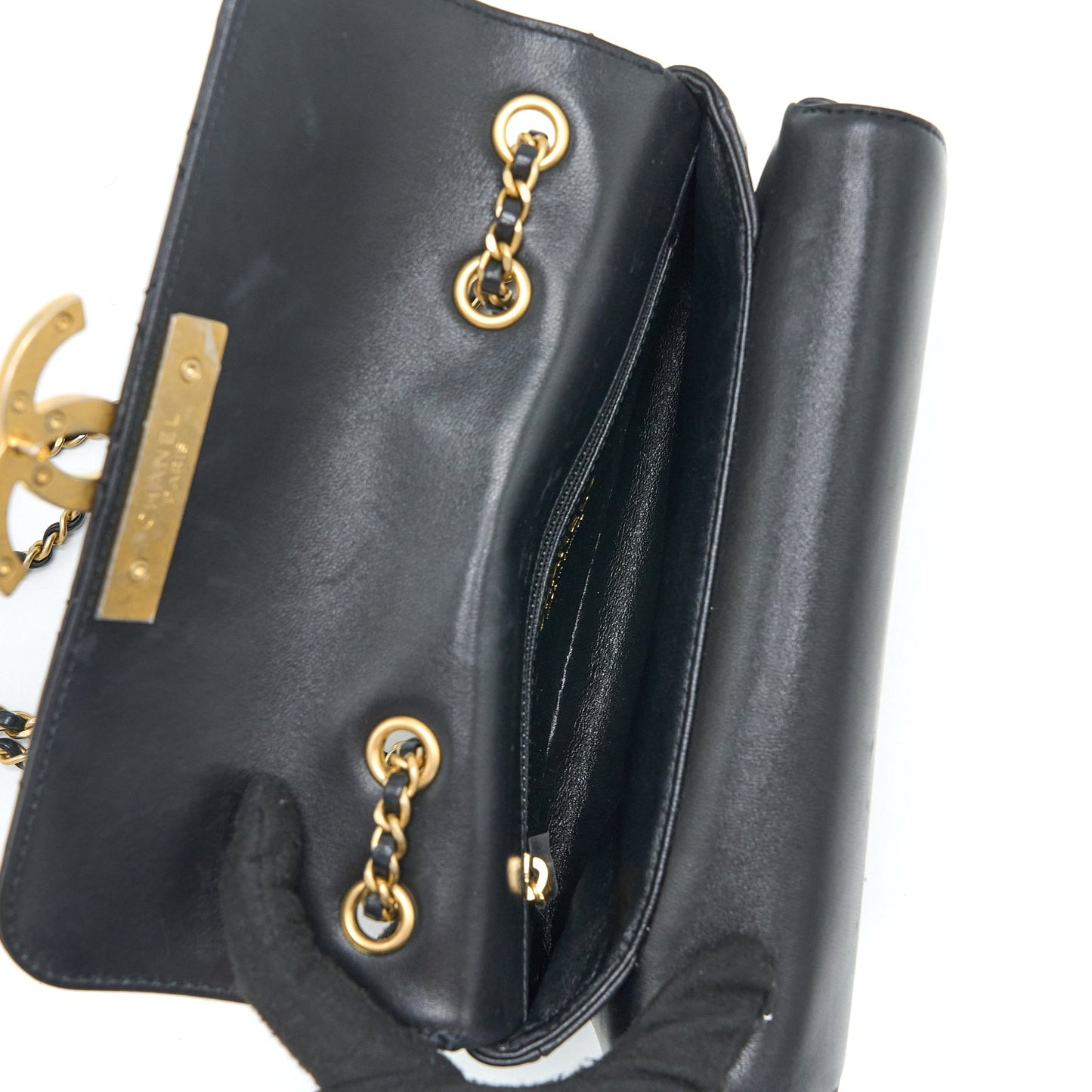 Chanel Small Enamel CC Flap Bag Lambskin Black GHW