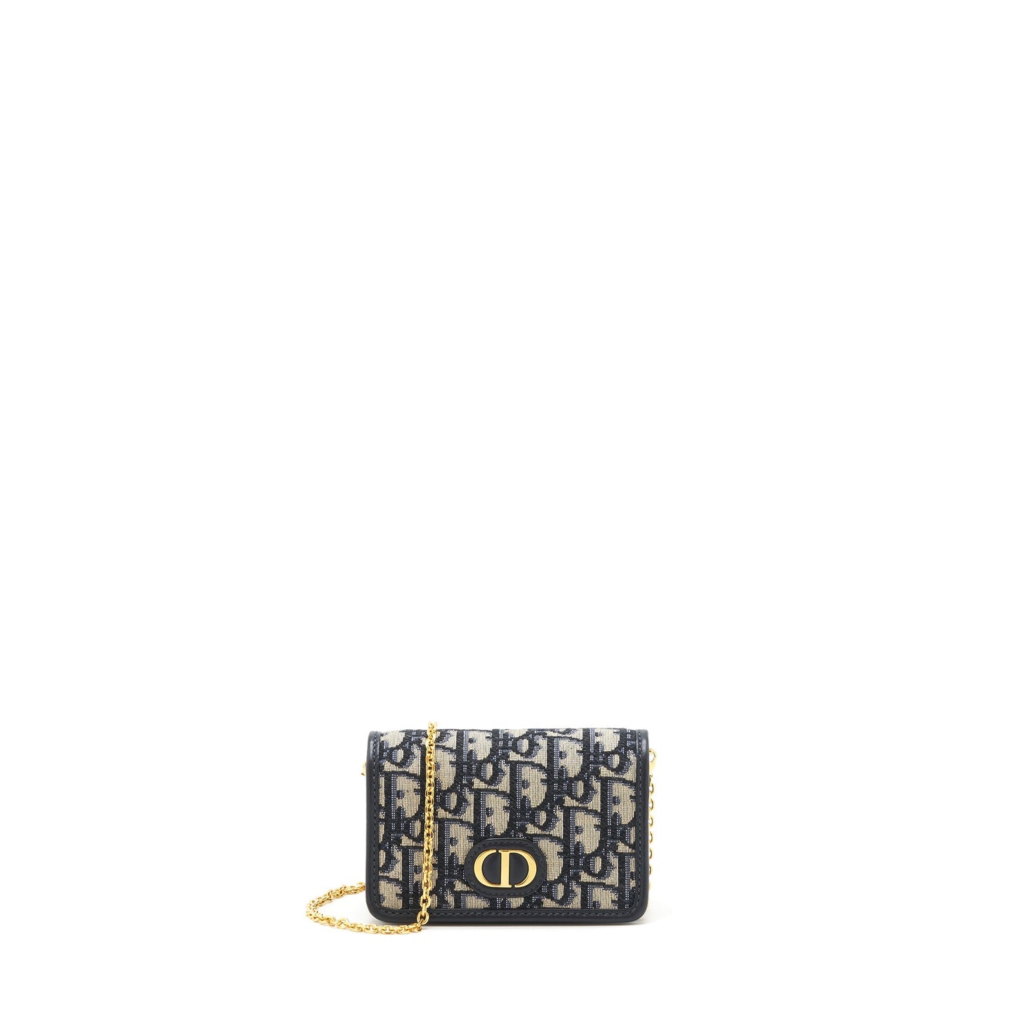 Luxury Dior 30 Montaign Nano pouch with Chain Blue Oblique jacquard