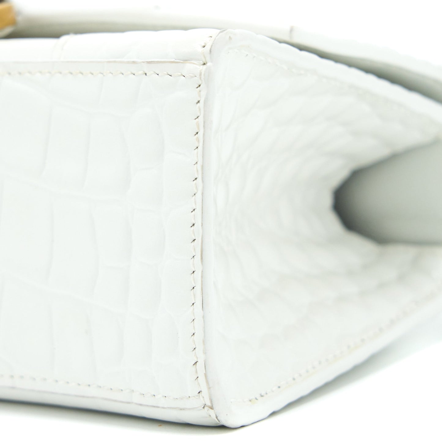 Balenciaga Hourglass XS Croc Embossed Calfskin White GHW