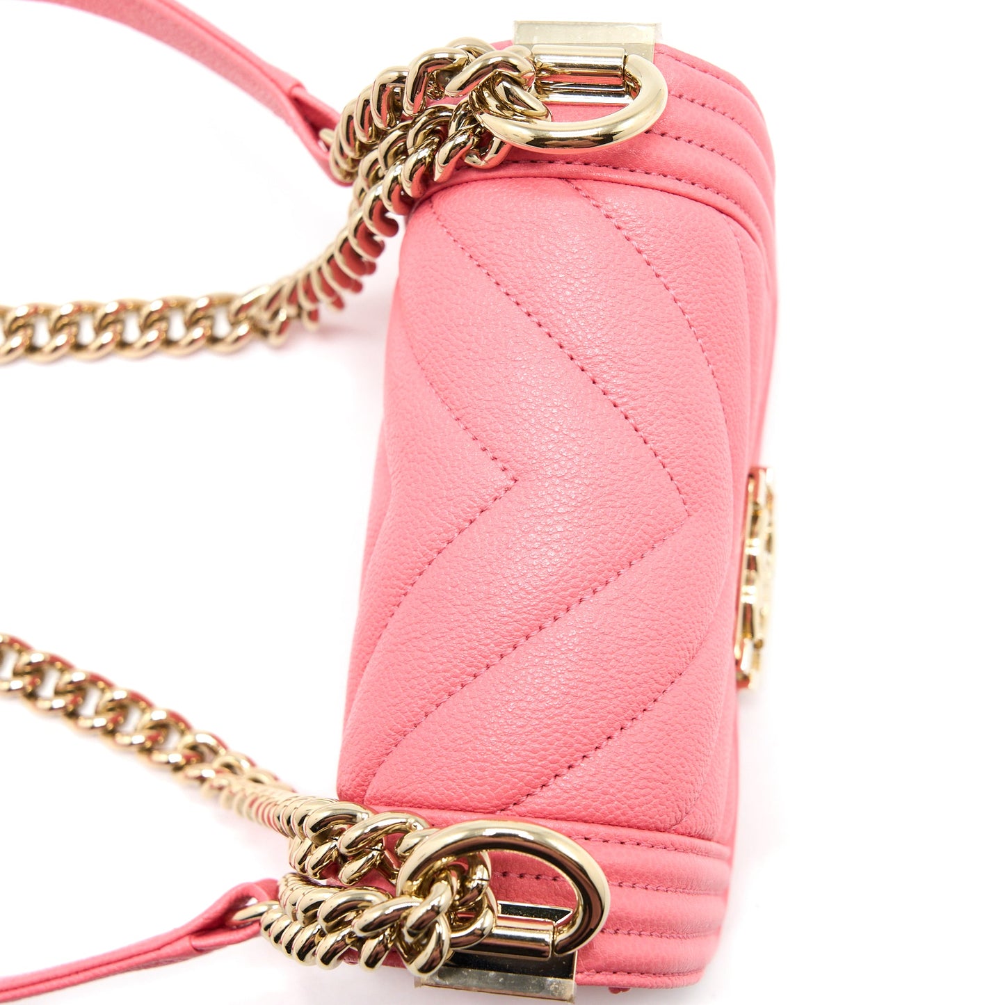 Chanel Super Mini Boy Bag Chevron Caviar Pink LGHW (Microchip)