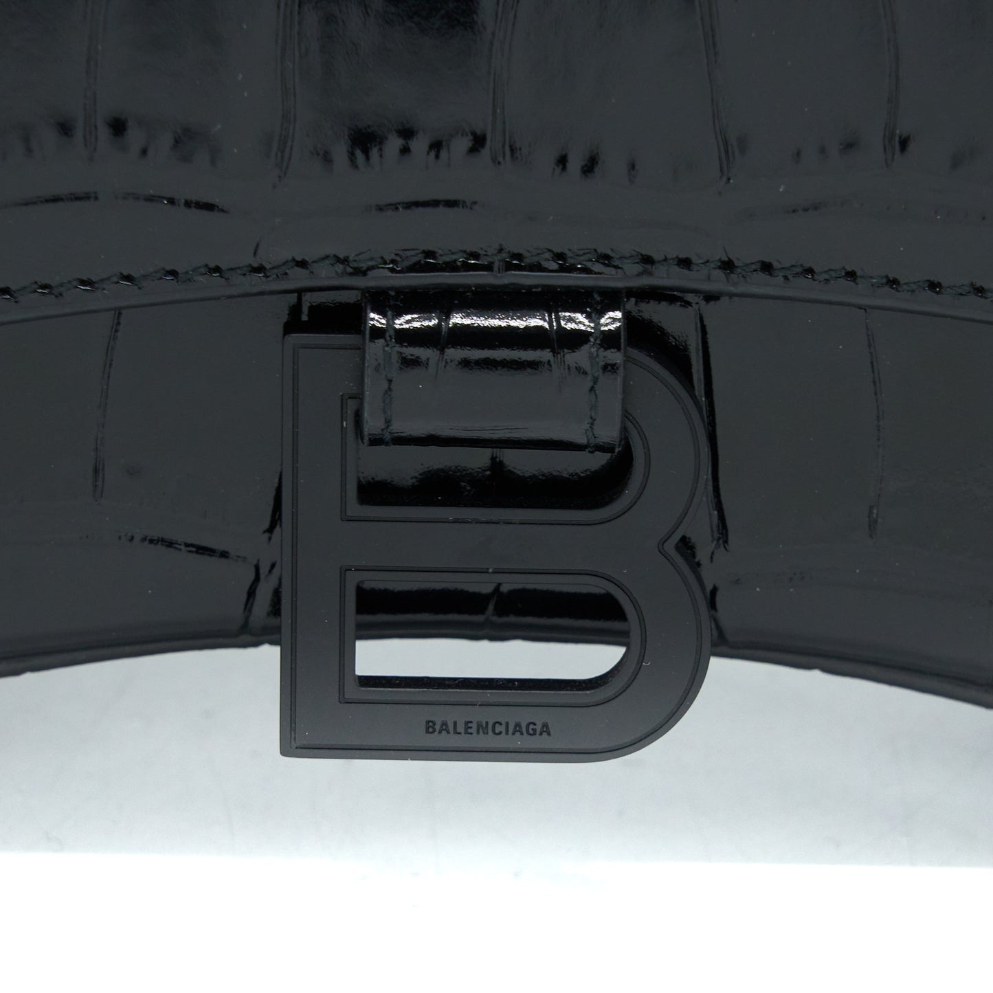 Balenciaga Hourglass XS Croc-Embossed Leather Black with Black Hardware