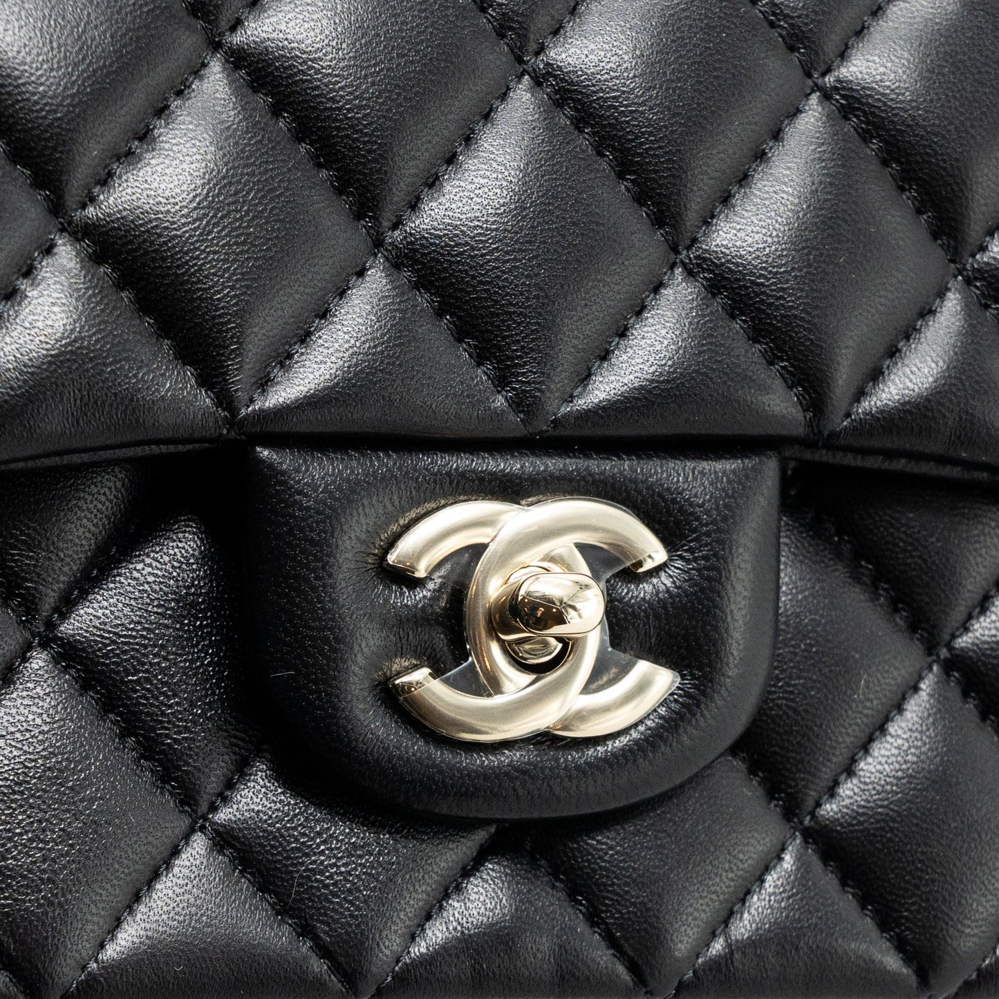 Chanel top handle mini rectangular flap bag lambskin black LGHW (microchip)