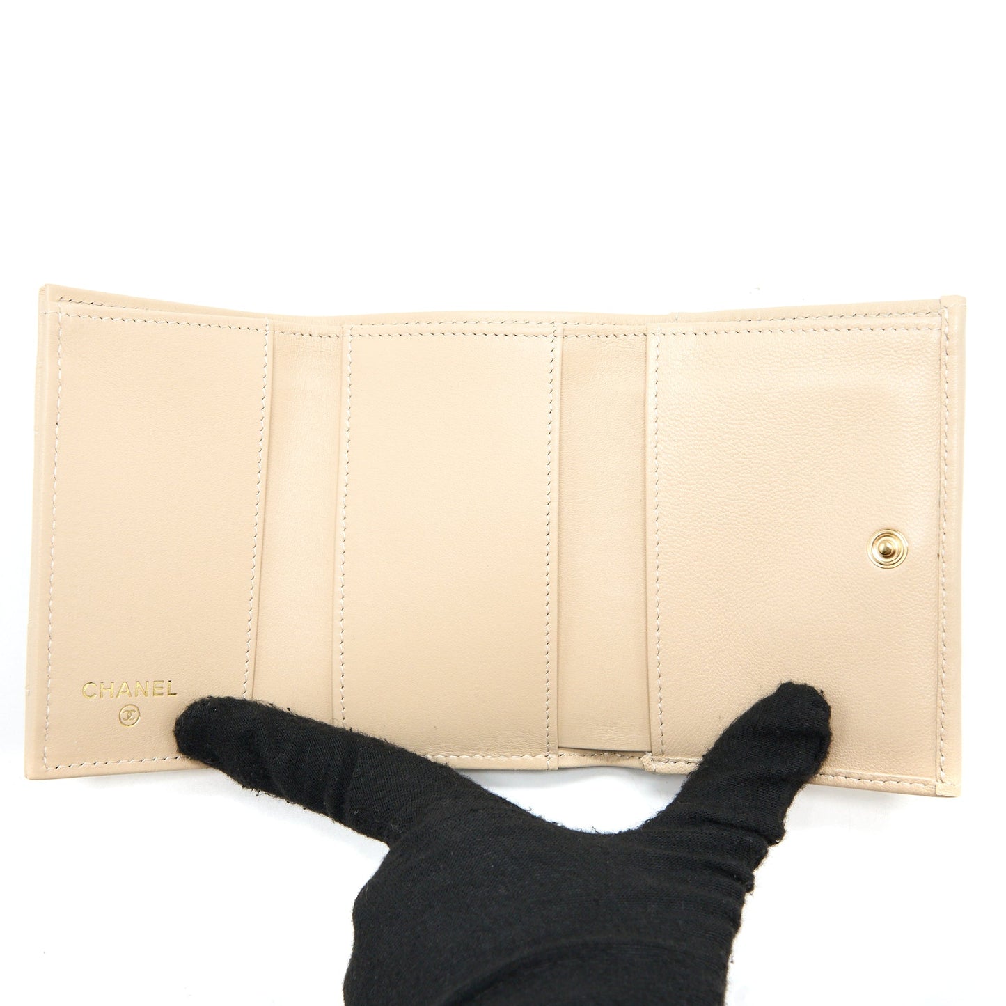 Chanel 19 Flap Compact Wallet Lambskin Beige GHW