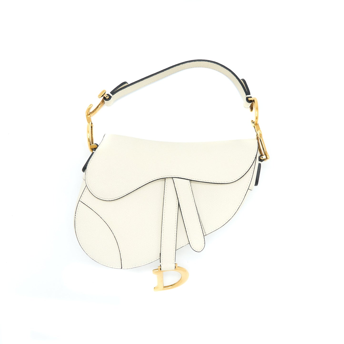 Luxury Dior Mini Saddle Bag Grained Calfskin White GHW