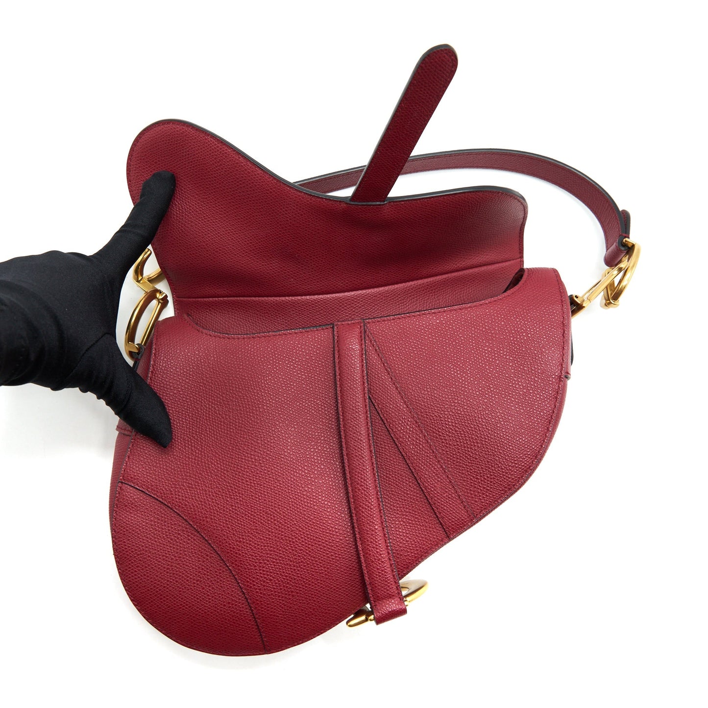 Luxury Dior Medium Saddle Bag Grained Calfskin Dark Red GHW