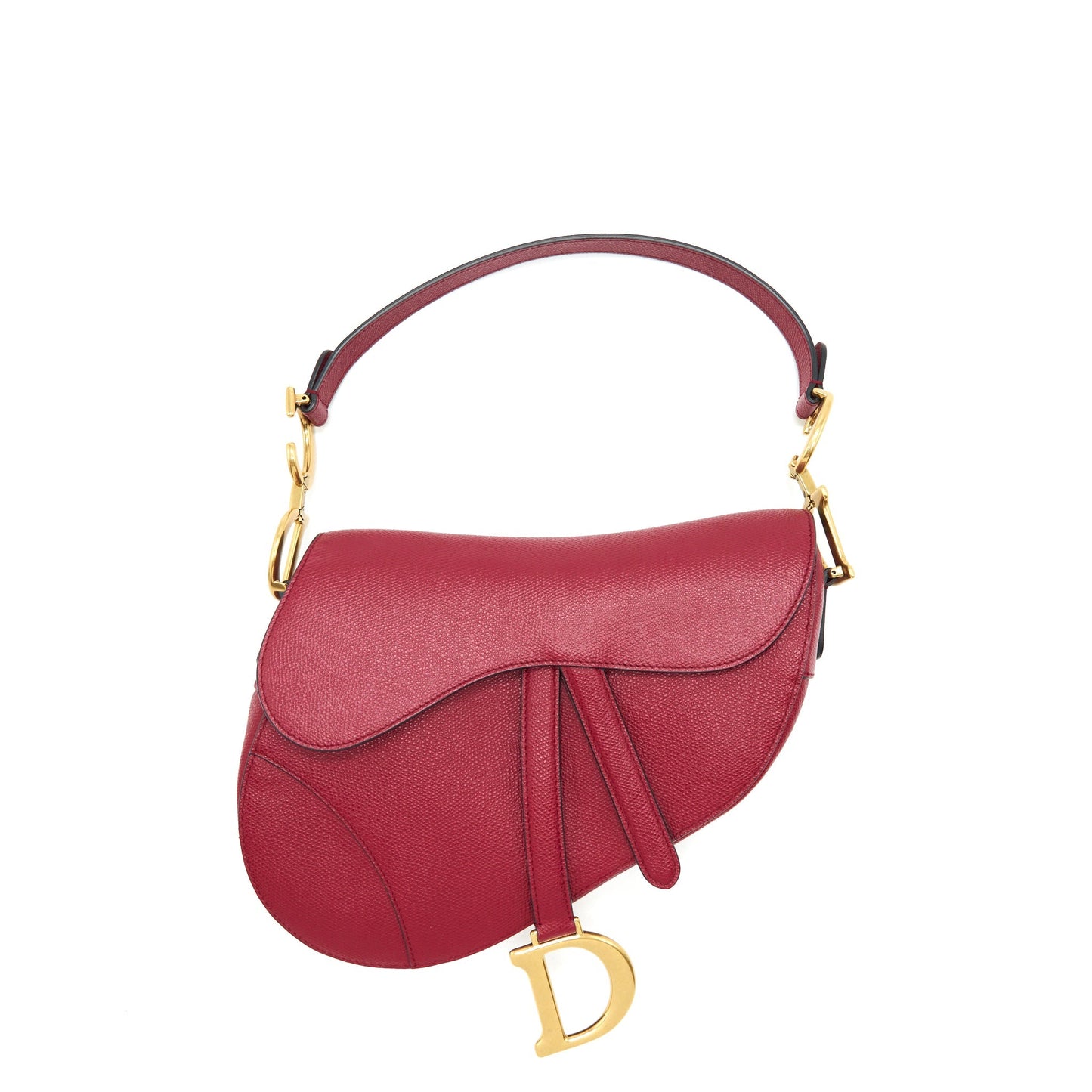 Luxury Dior Medium Saddle Bag Grained Calfskin Dark Red GHW