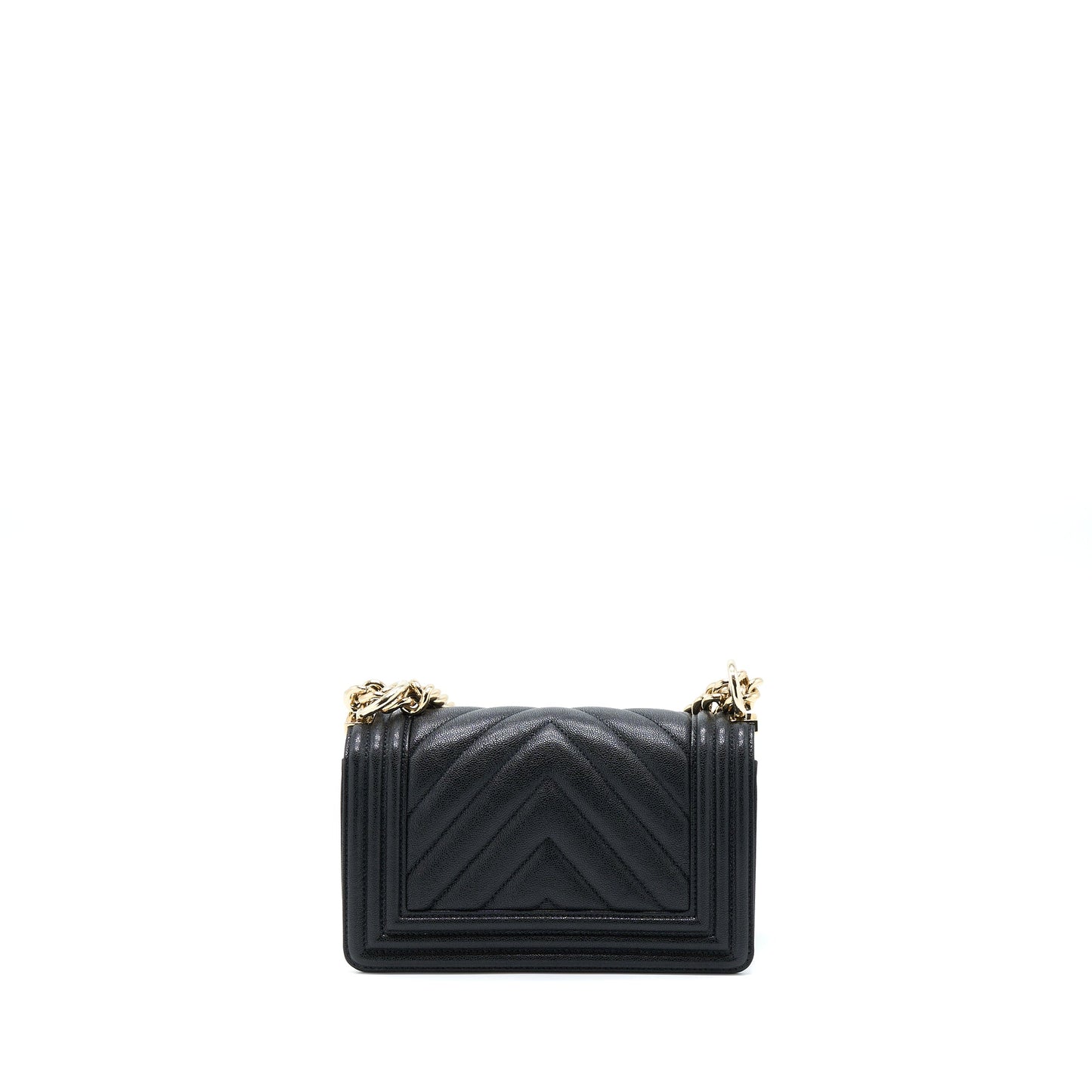 Chanel Small Boy Bag Chevron Caviar Black LGHW
