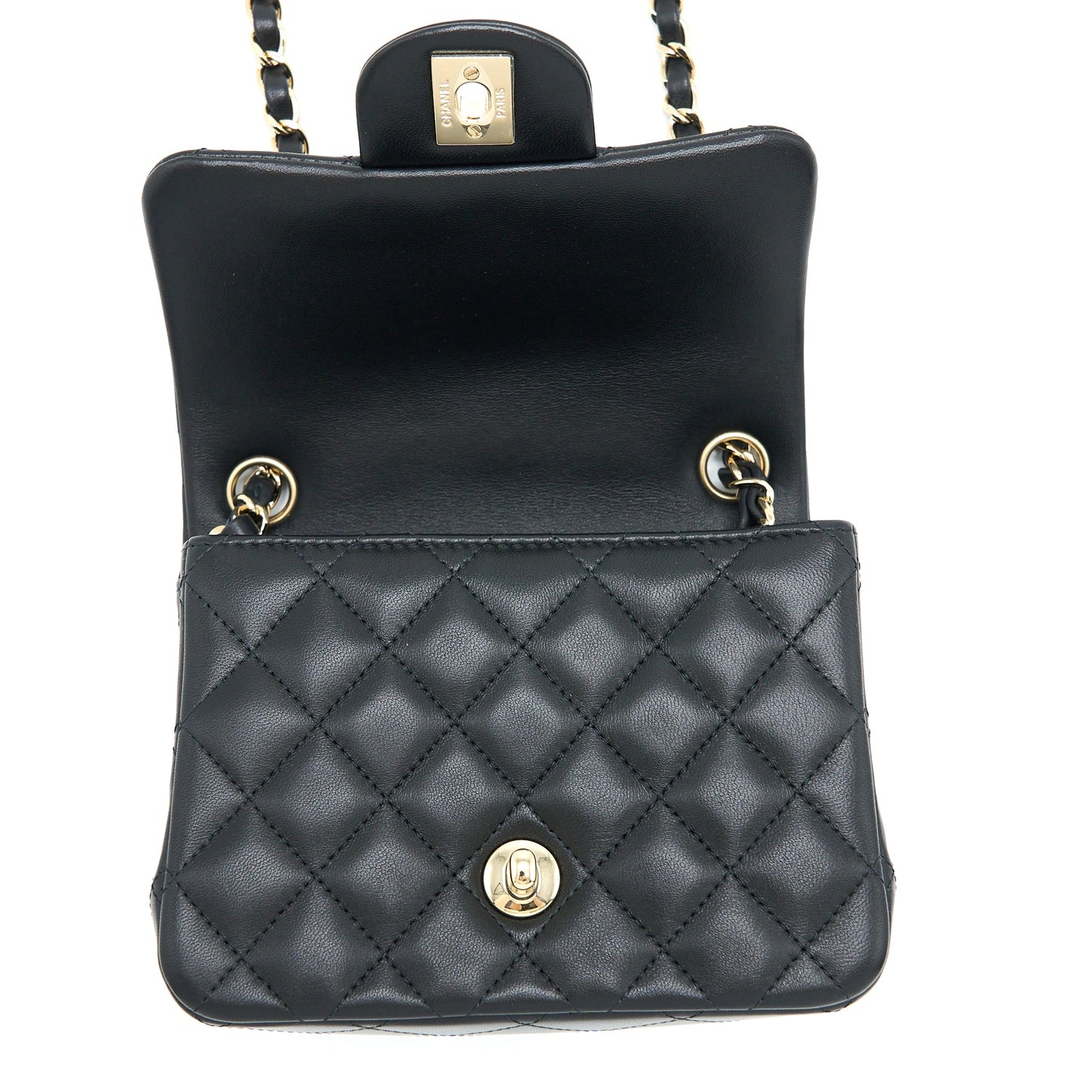 Chanel Classic Mini Square Flap Bag Lambskin Black GHW