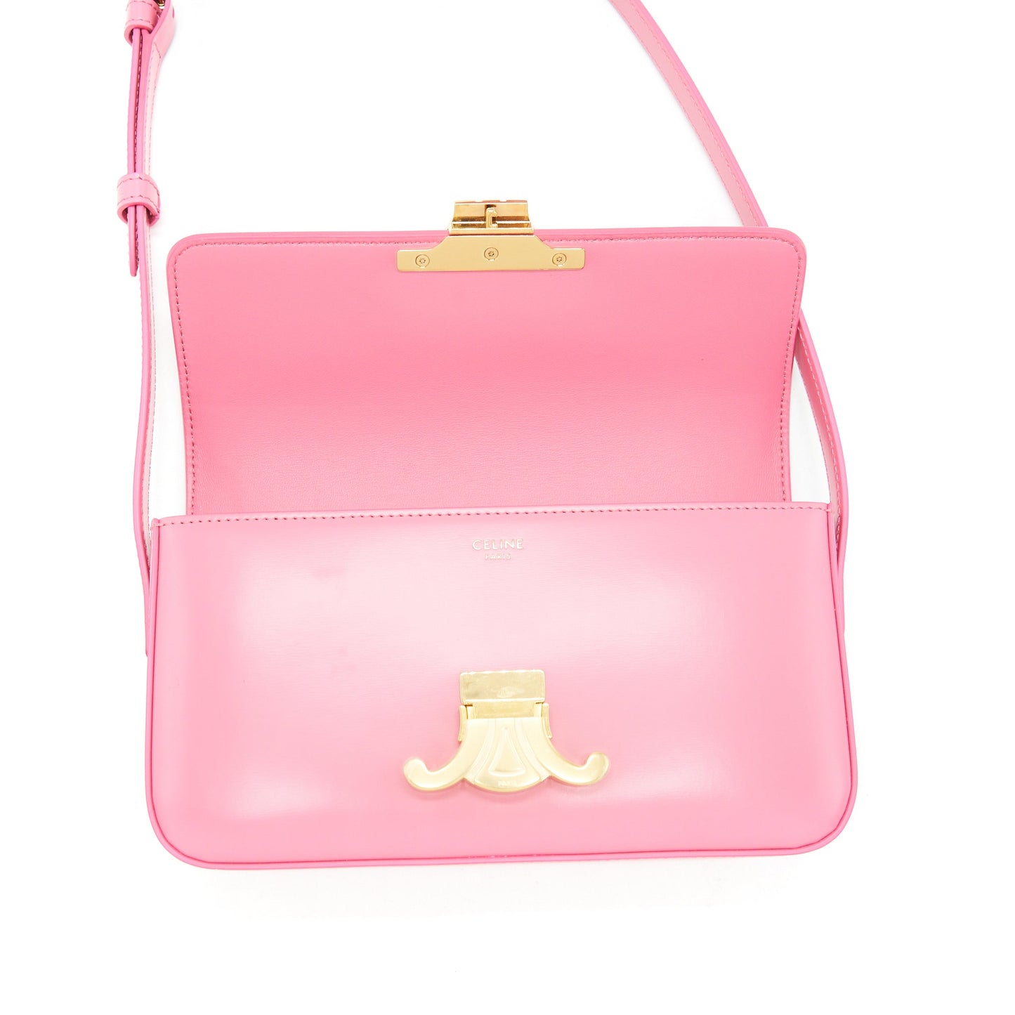 Celine Triomphe Shoulder Bag Shiny Calfskin Flamingo
