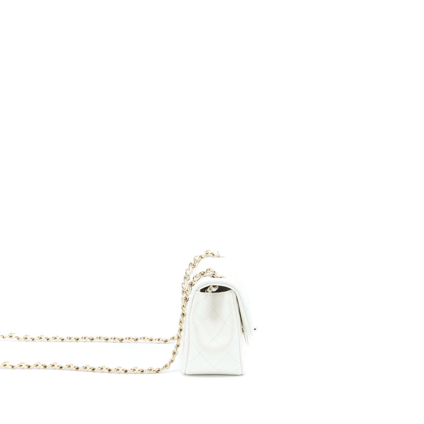 Chanel Classic Mini Rectangular Flap Bag Calfskin Iridescent White LGHW
