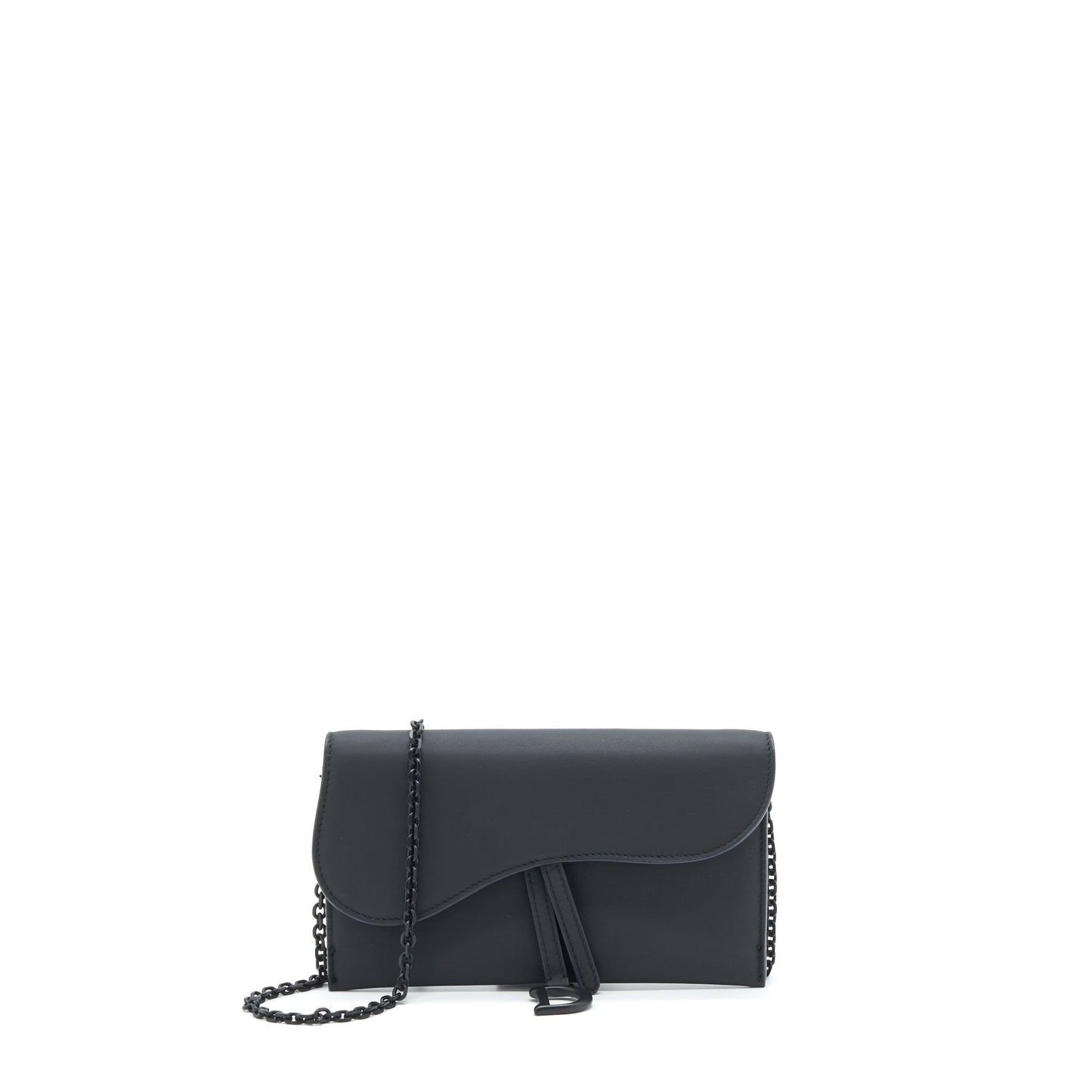Luxury Dior Saddle Wallet with chain Calfskin So Black