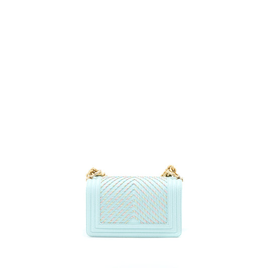 Chanel Small Boy Bag Chevron Calfskin Light Blue/Multicolour Brushed GHW