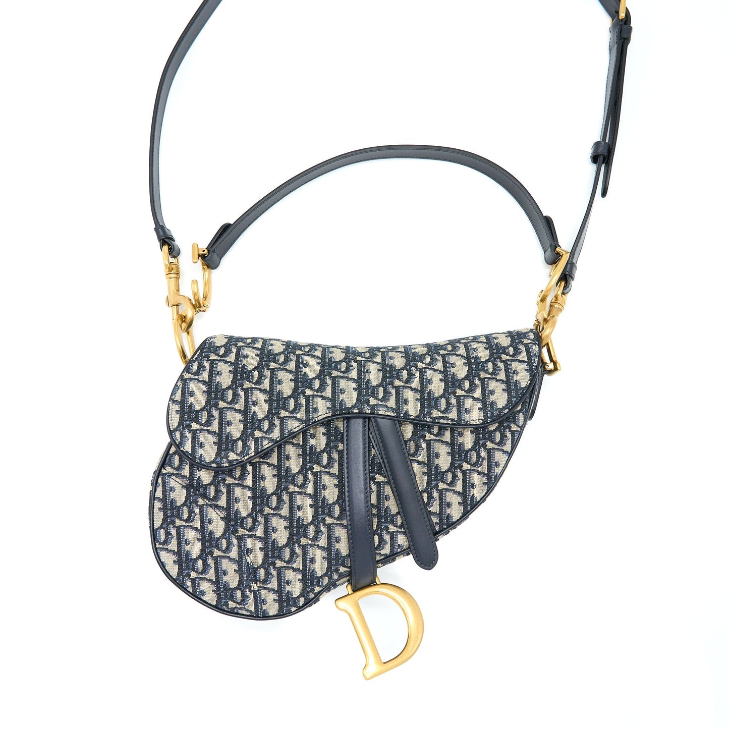 Luxury Dior Saddle Bag With Removable Shoulder Strap Blue Oblique Jacquard GHW