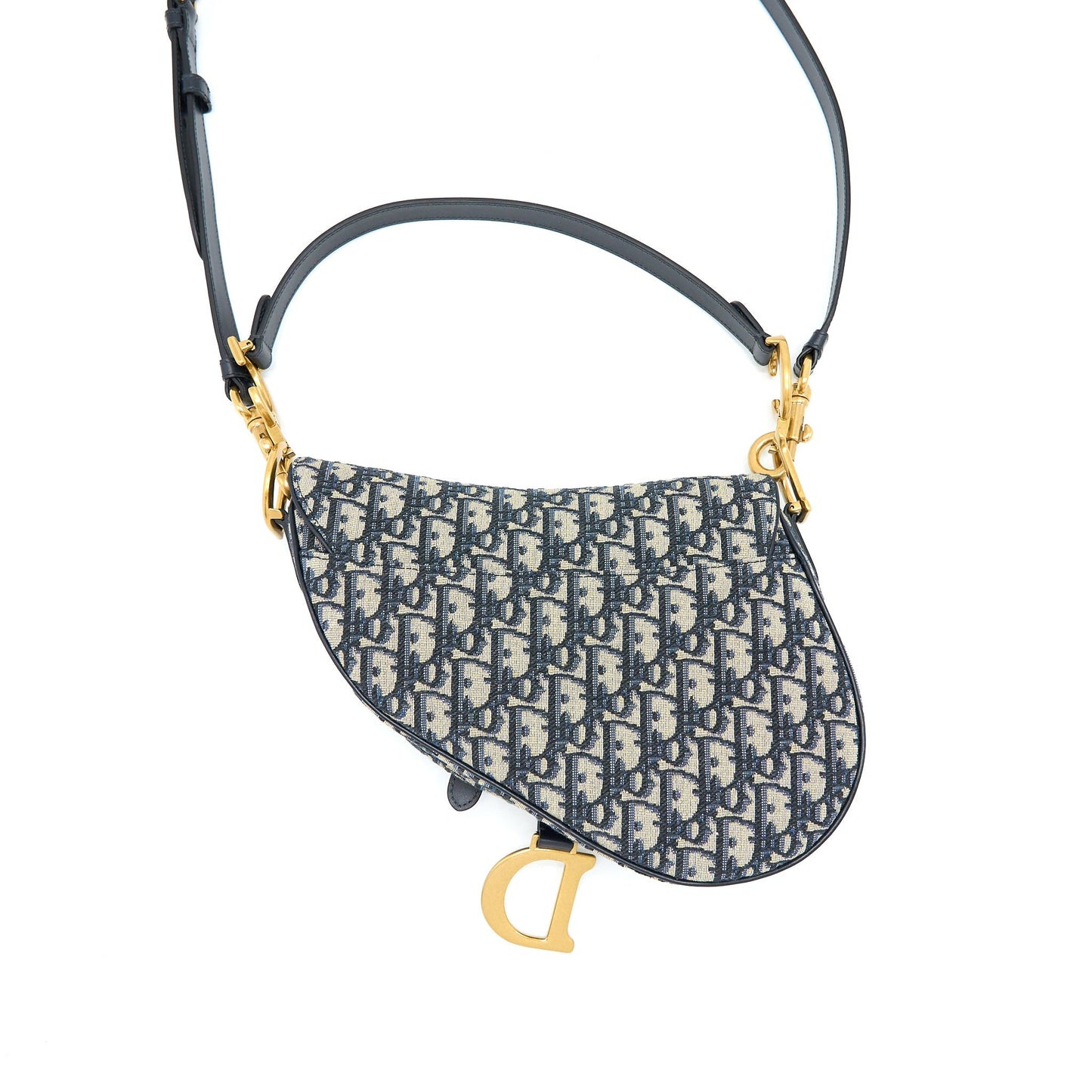 Luxury Dior Saddle Bag With Removable Shoulder Strap Blue Oblique Jacquard GHW