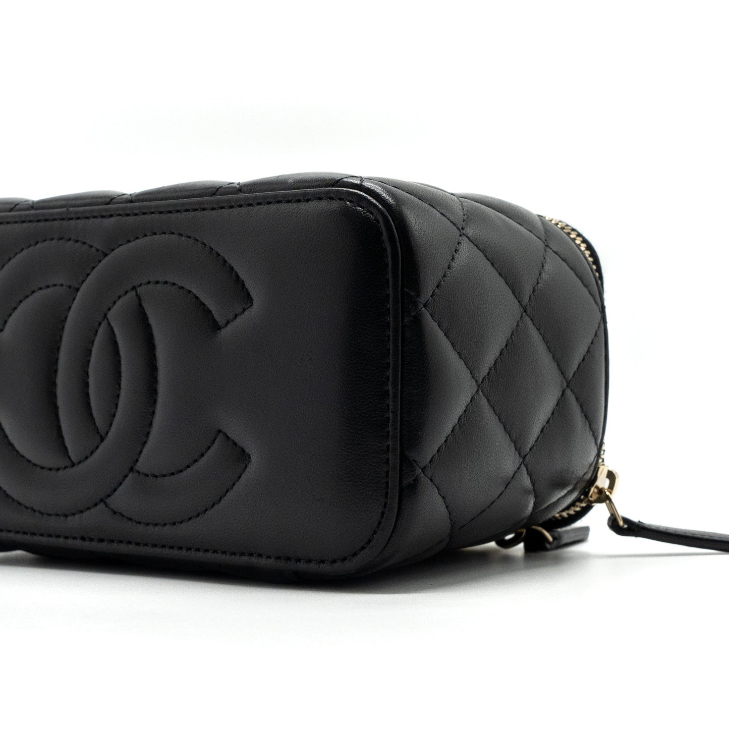 Chanel top handle long vanity with chain lambskin black LGHW (microchip)