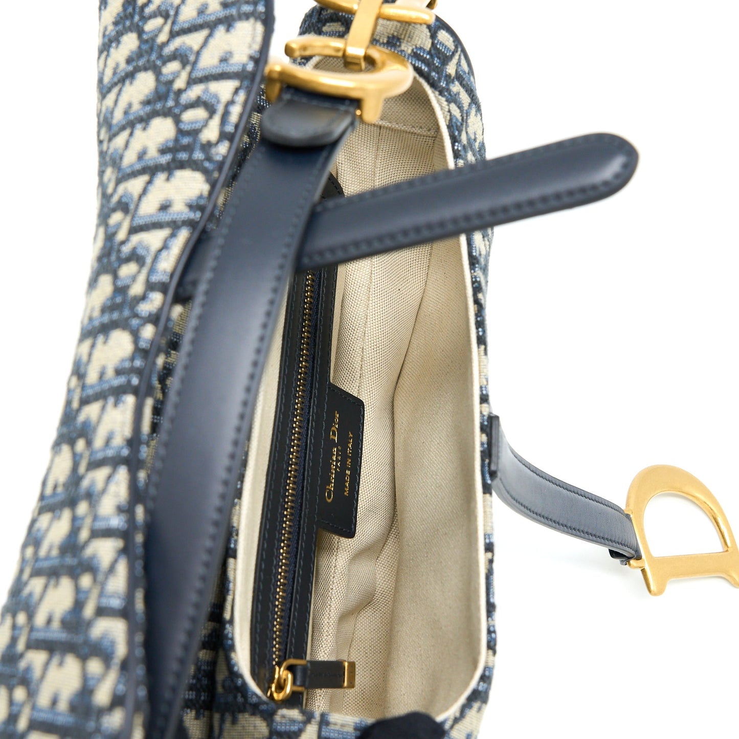 Luxury Dior Saddle Bag With Removable Shoulder Strap Blue Oblique Jacquard GHW