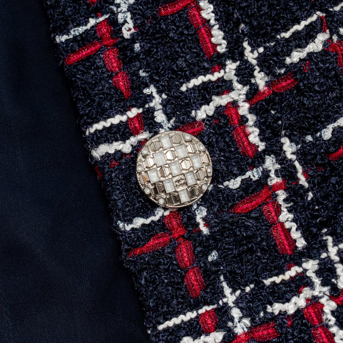Chanel Size 36 Tweed Short-Sleeve Mini Dress Viscose Navy/ Multicolour