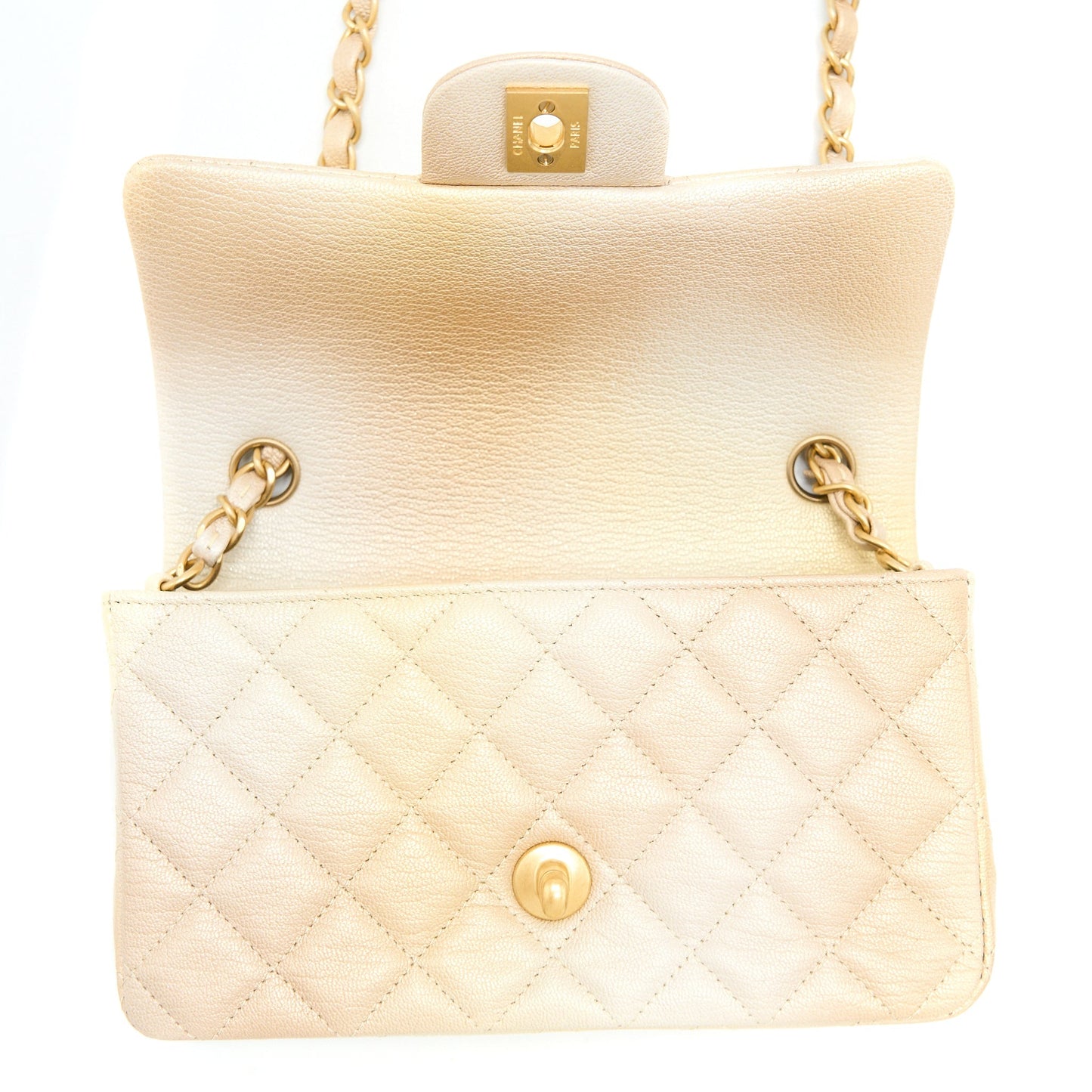 Chanel 22C MIni Rectangular Flag Bag Goatskin Ombre Beige Brushed GHW (Microchip)