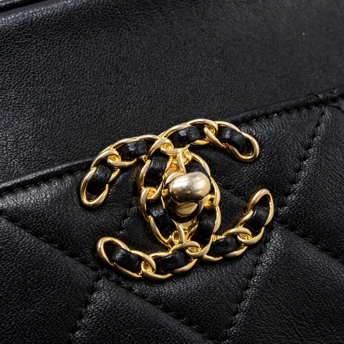 Chanel CC chain logo camera bag lambskin black GHW