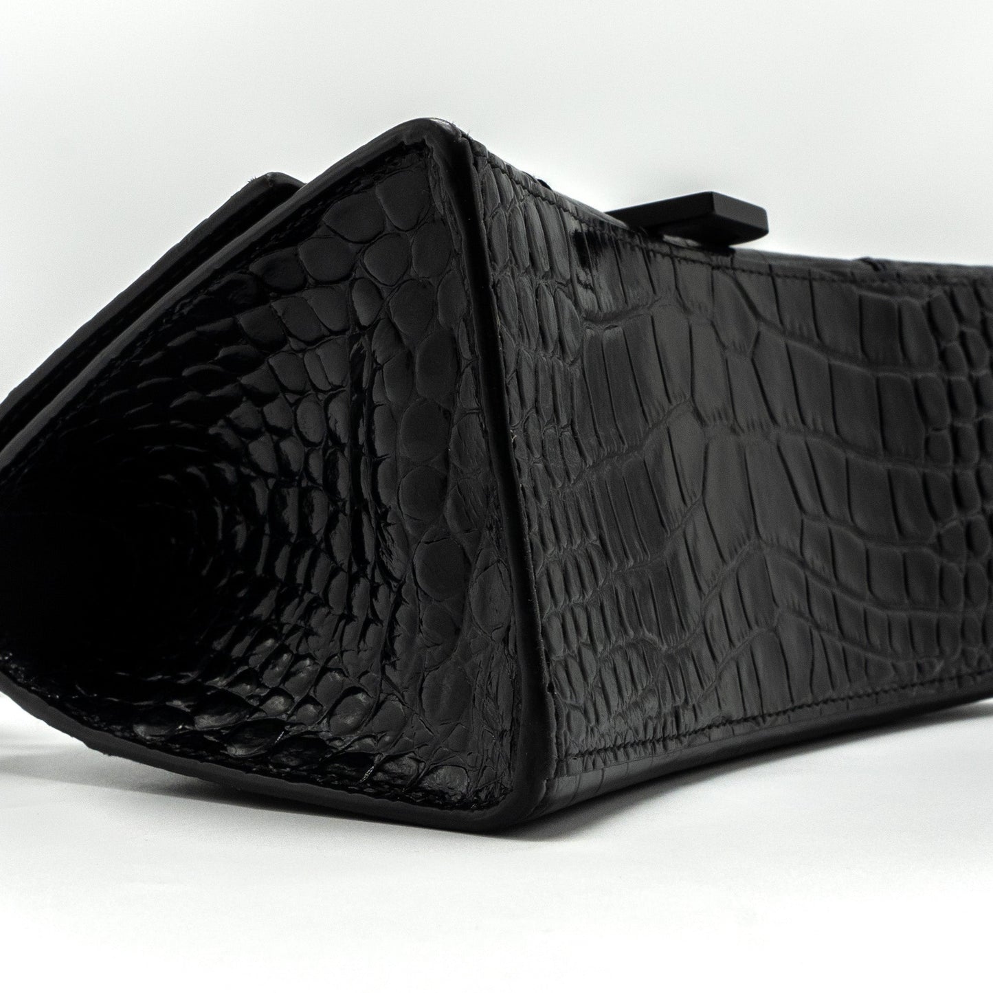 Balenciaga Hourglass S Croc-Embossed Calfskin So Black