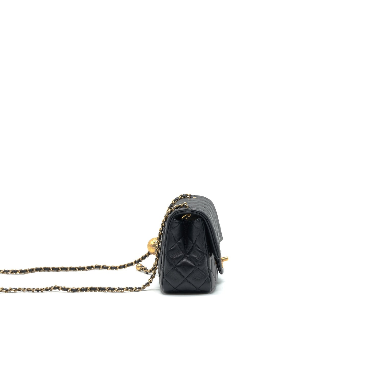 Chanel 21B Pearl Crush Mini Square Flap Bag Black GHW