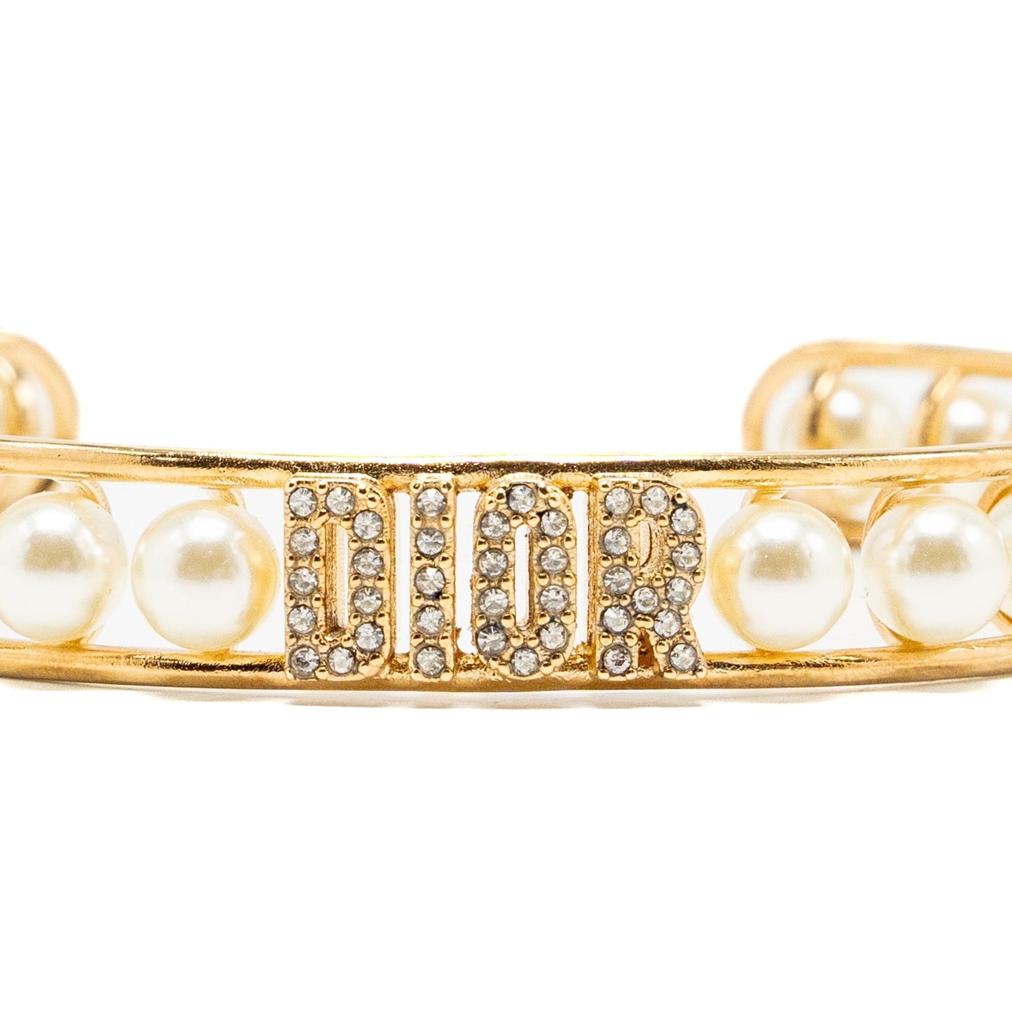 Luxury Dior Pearl Bangle Bracelet Crystal/Pearl/Gold Tone