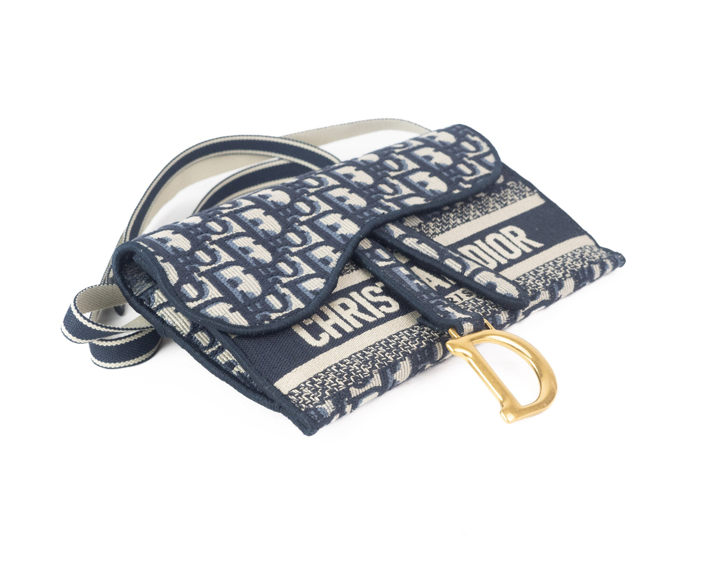 Dior Saddle Slim Pouch in Blue Dior Oblique Embroidery