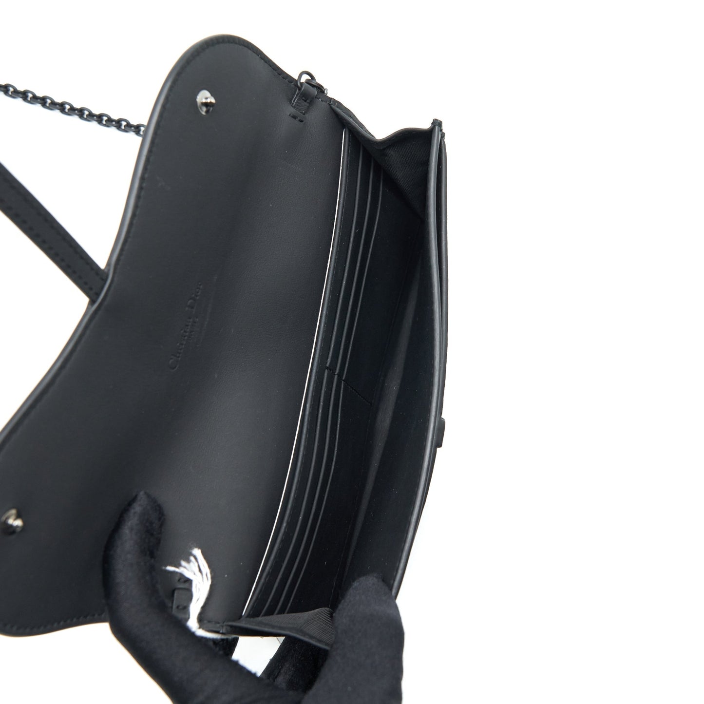 Luxury Dior Saddle Wallet with chain Calfskin So Black