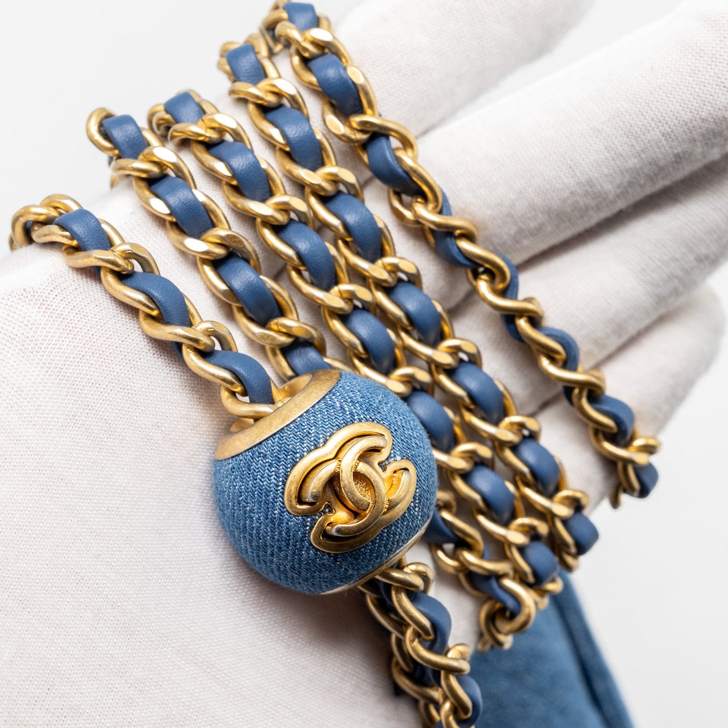 Chanel pearl crush mini square flap bag denim blue GHW (microchip)