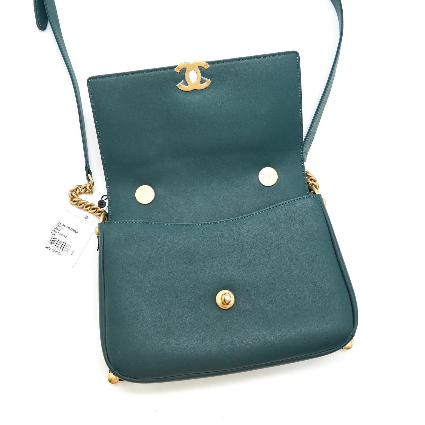 CHANEL FLAP BAG IN DARK TURQUOISE IN GHW