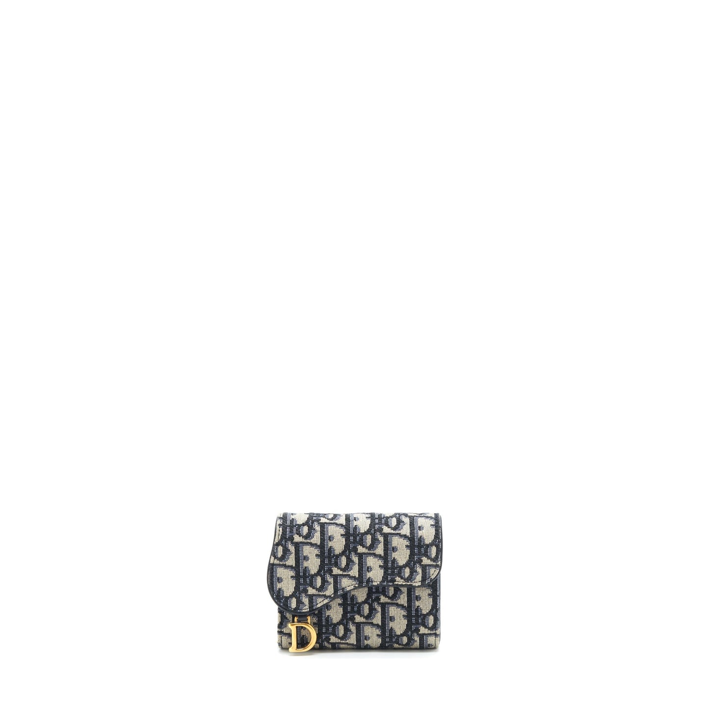 Luxury Dior Saddle Compact Wallet Blue Oblique Canvas GHW