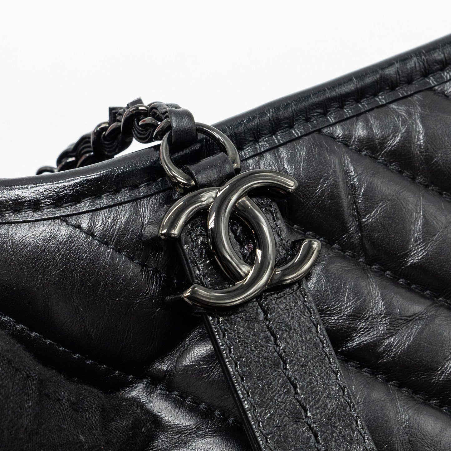 Chanel Small Gabrielle Hobo Bag Chevron Aged Calfskin So Black