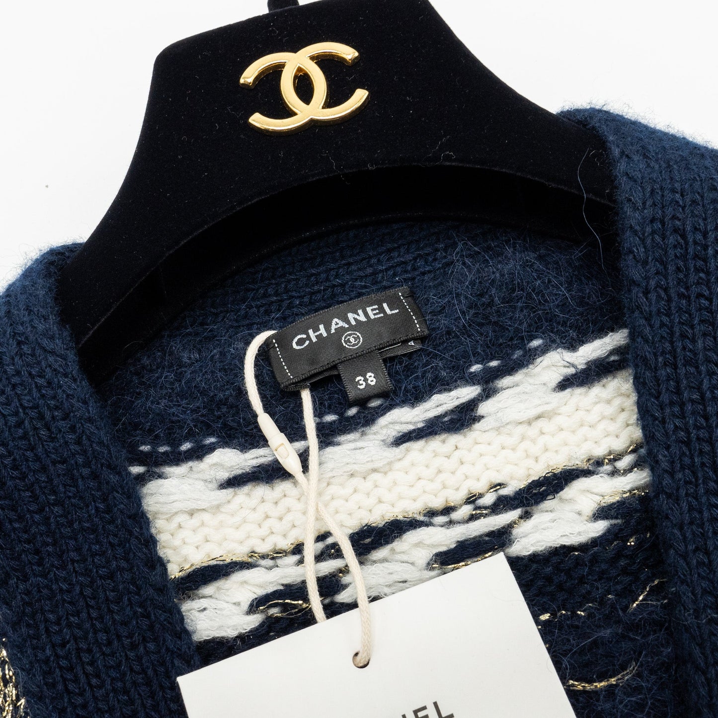 Chanel size 38 22B cardigan cashmere/ cotton / wool multicolour navy/ light blue/ white