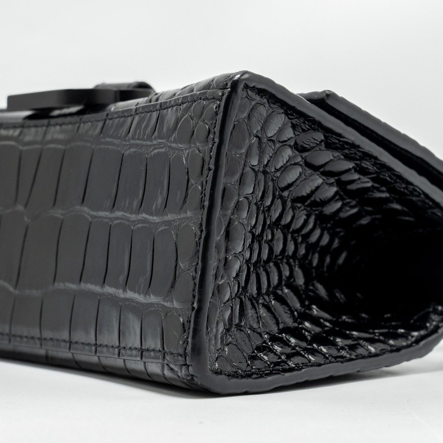 Balenciaga XS Hourglass Croc-embossed Calfskin So Black