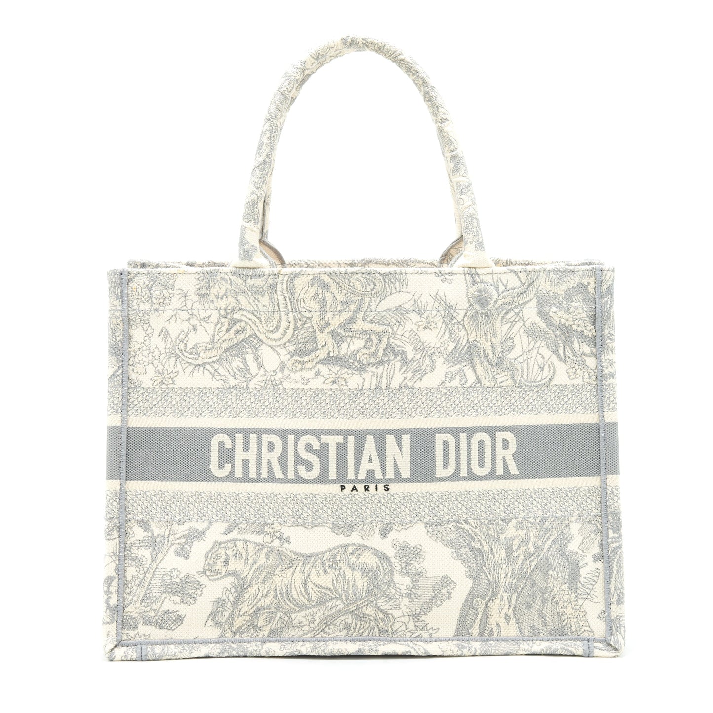 Luxury Dior Small Book Tote Toile De Jouy Embroidery Grey