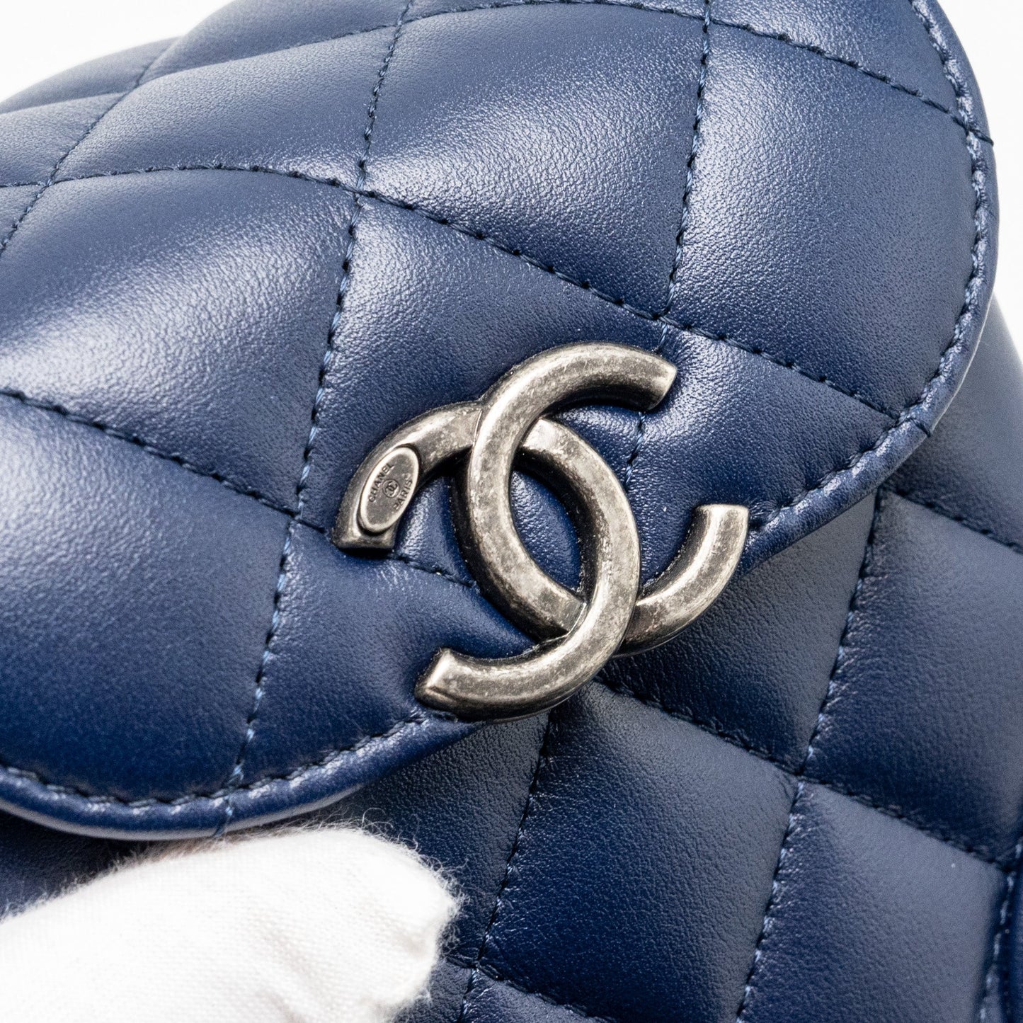 Chanel 20C mini trunk Flap bag Calfskin Navy blue Ruthenium hardware