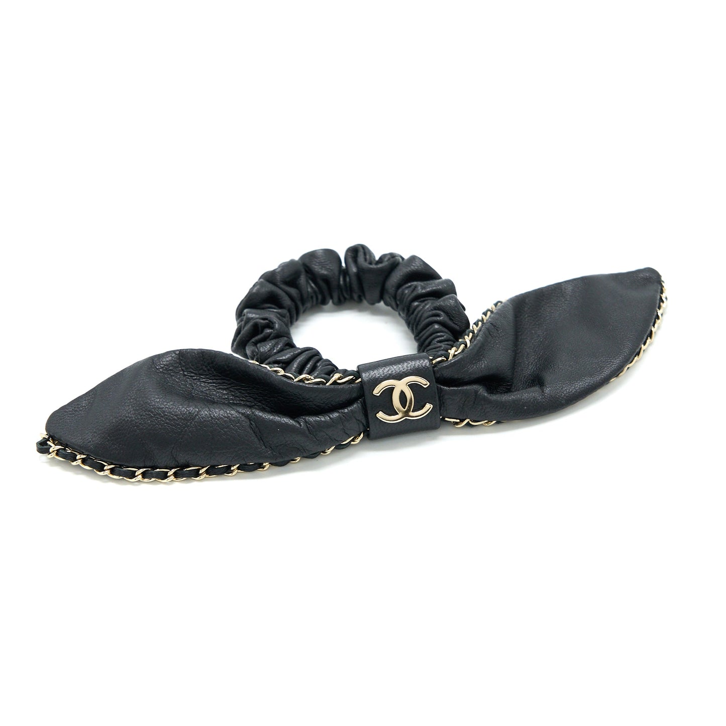 Chanel Hair Bow Tie Lambskin Black Light Gold Tone