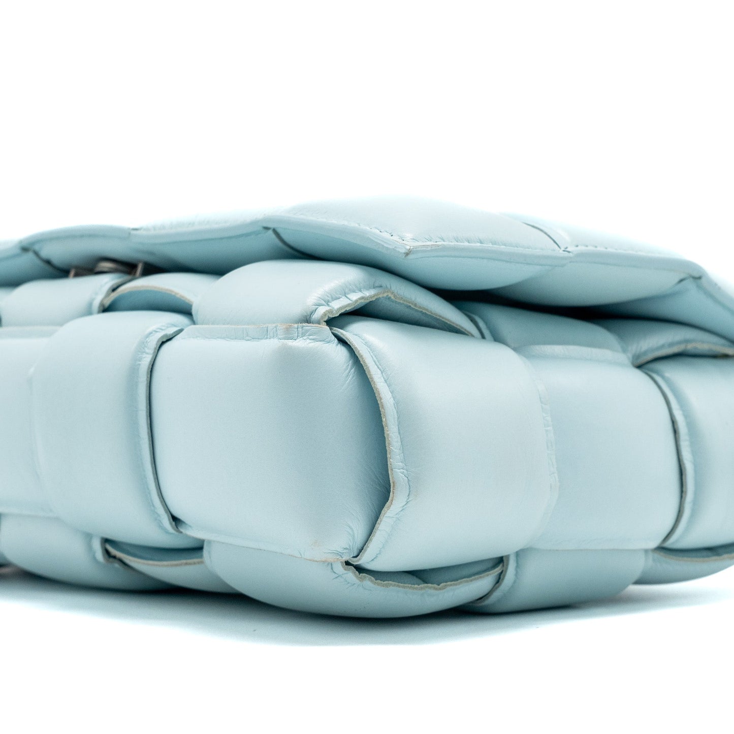 Bottega Veneta padded cassette soft lambskin light blue SHW
