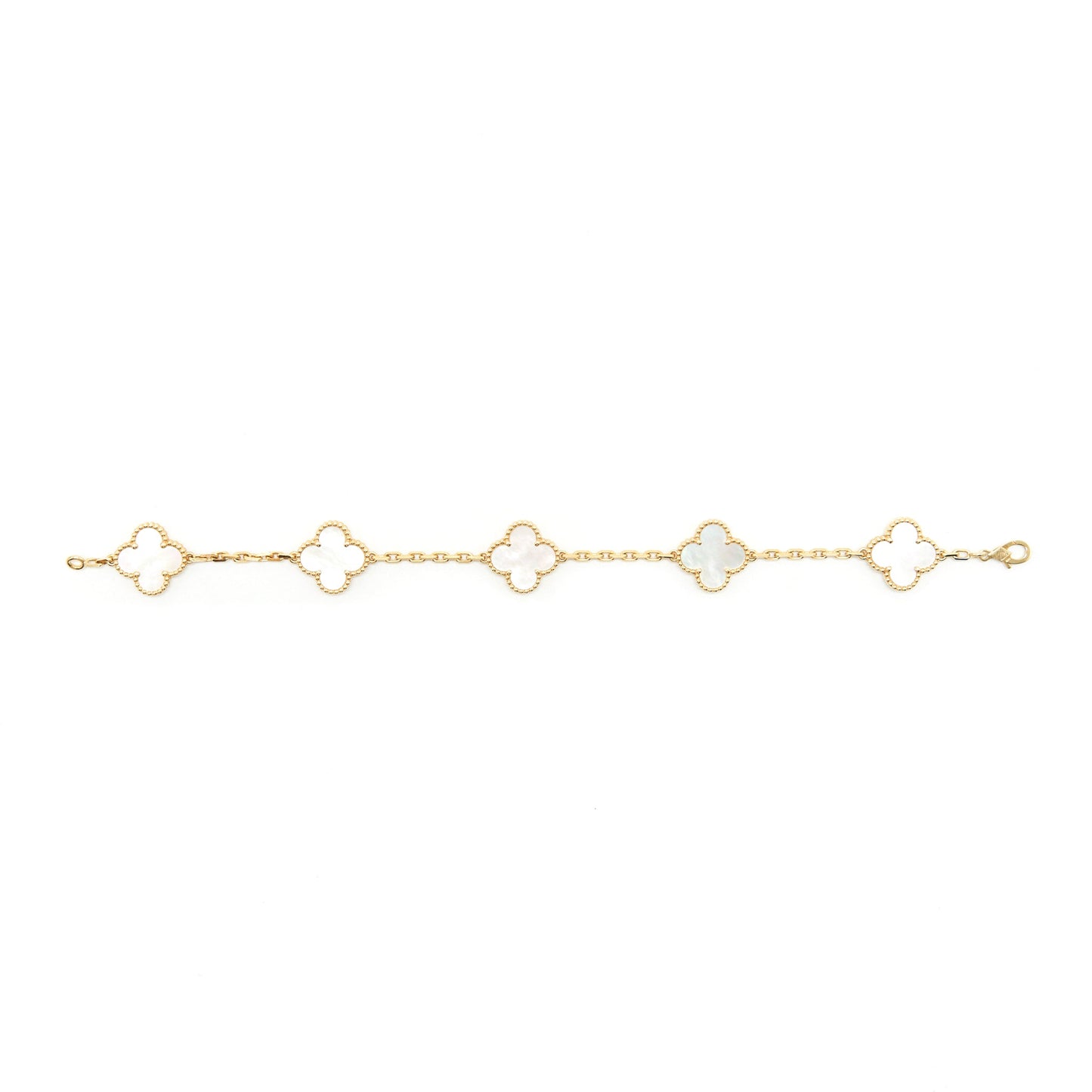 Van Cleef Arpels Vintage Alhambra Bracelet 5 Motifs Yellow Gold Mother-of-Pearl