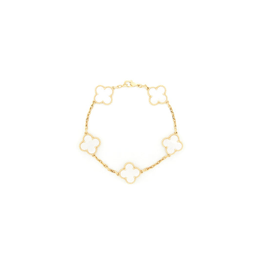 Van Cleef Arpels Vintage Alhambra Bracelet 5 Motifs Yellow Gold Mother-of-Pearl