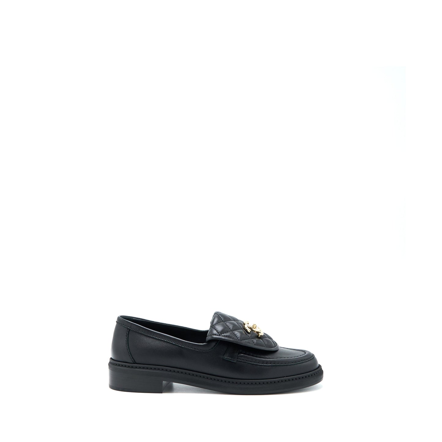 Chanel Size 37.5 Turnlock Loafers Quilted Leather Black LGHW