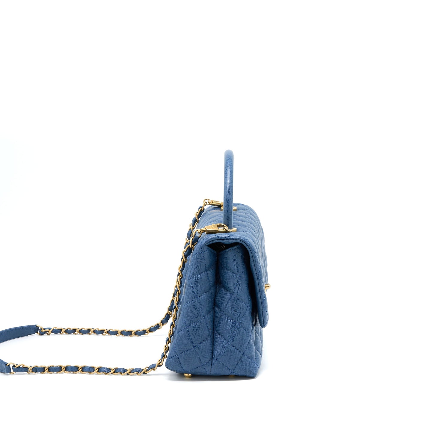 Chanel Medium Coco Handle Flap Bag Caviar Blue GHW