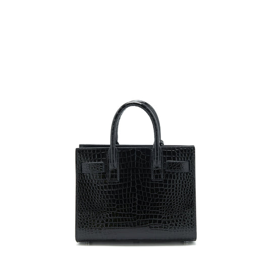 Saint Laurent Sac De Jour nano in croc Embossed calfskin black SHW