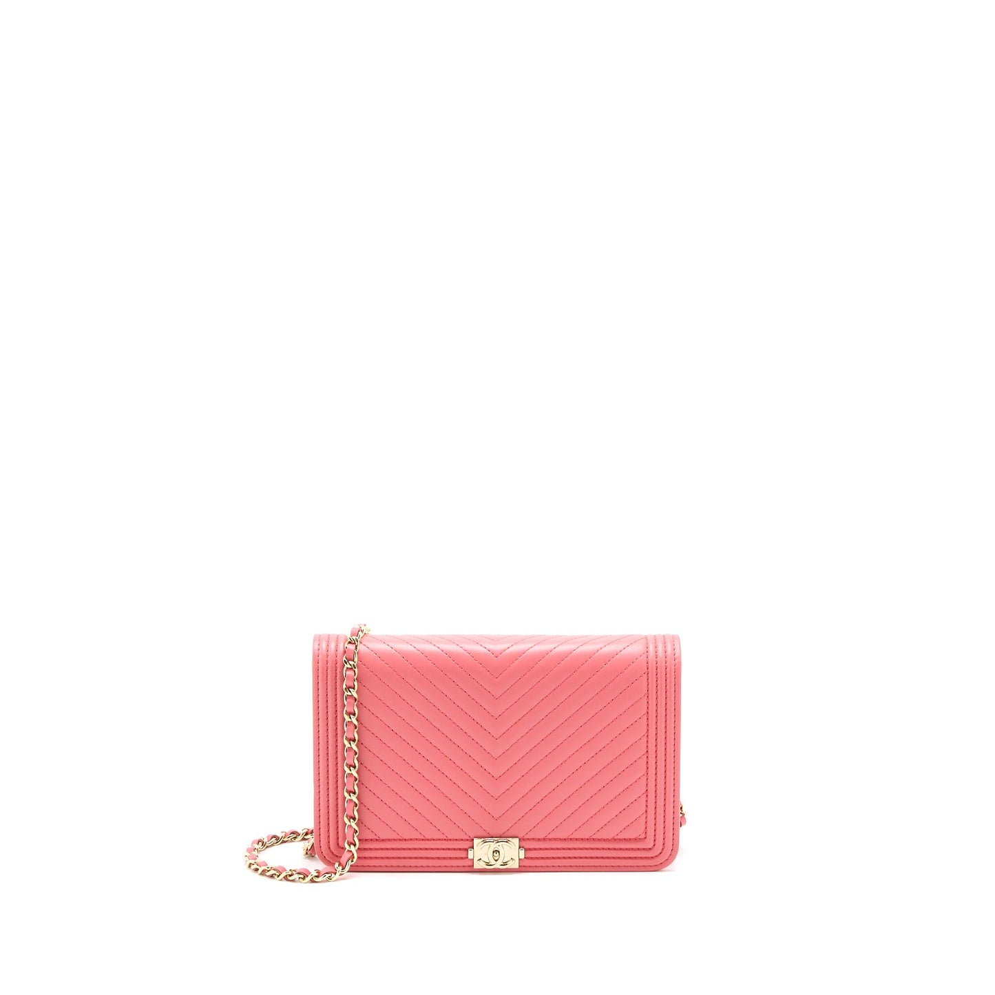 Chanel Boy Wallet On Chain Chevron Calfskin Pink LGHW
