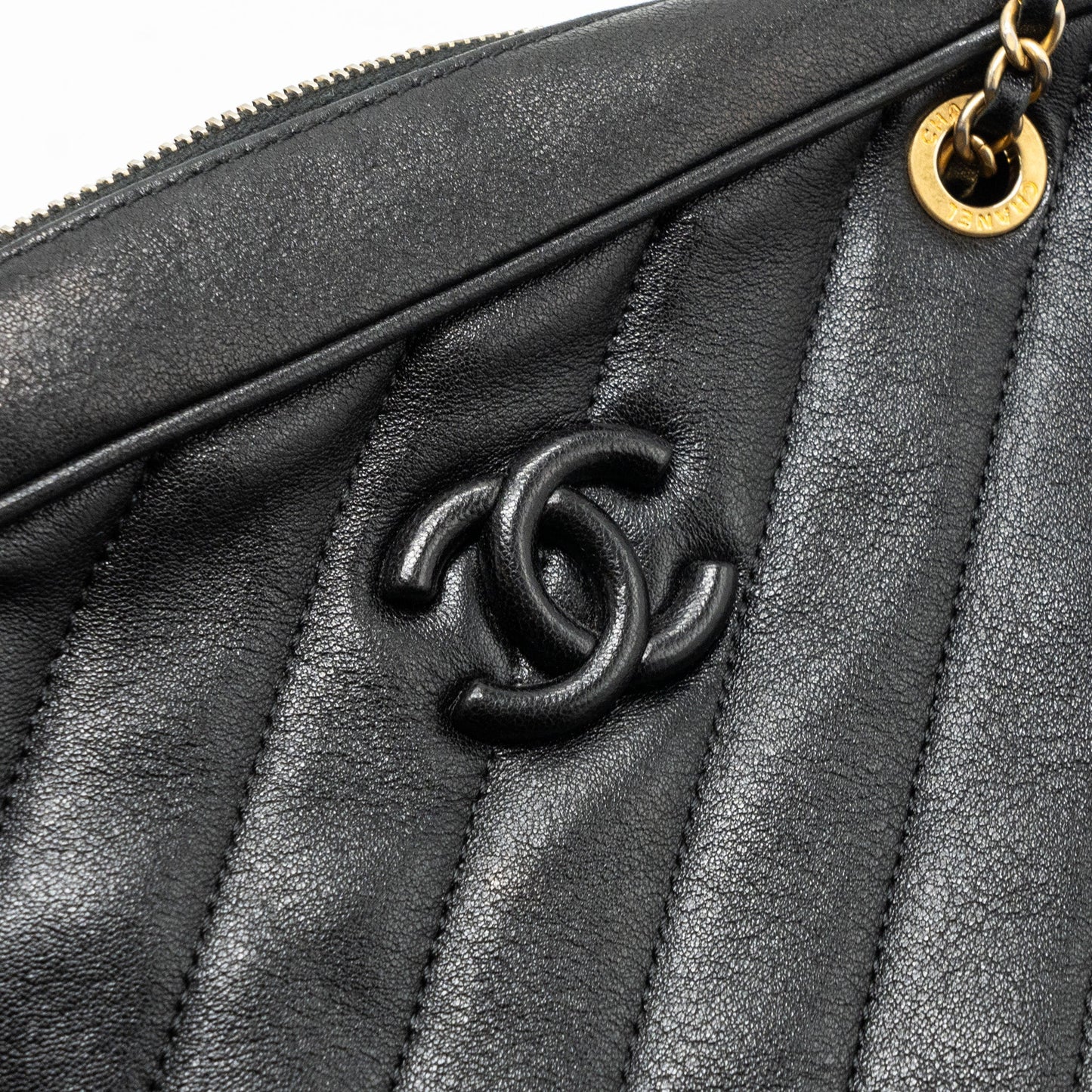 Chanel zipper camera chain bag lambskin black GHW