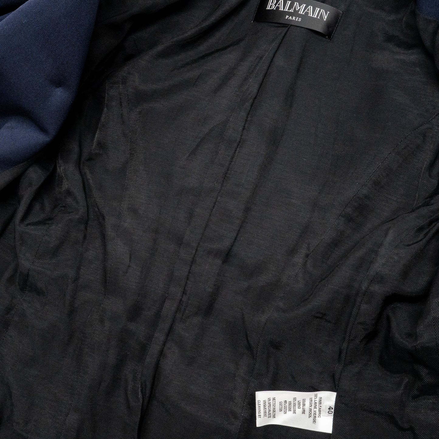 Balmain Size 40 Classic Jacket/Blazer Gold Button Navy Virgin Wool