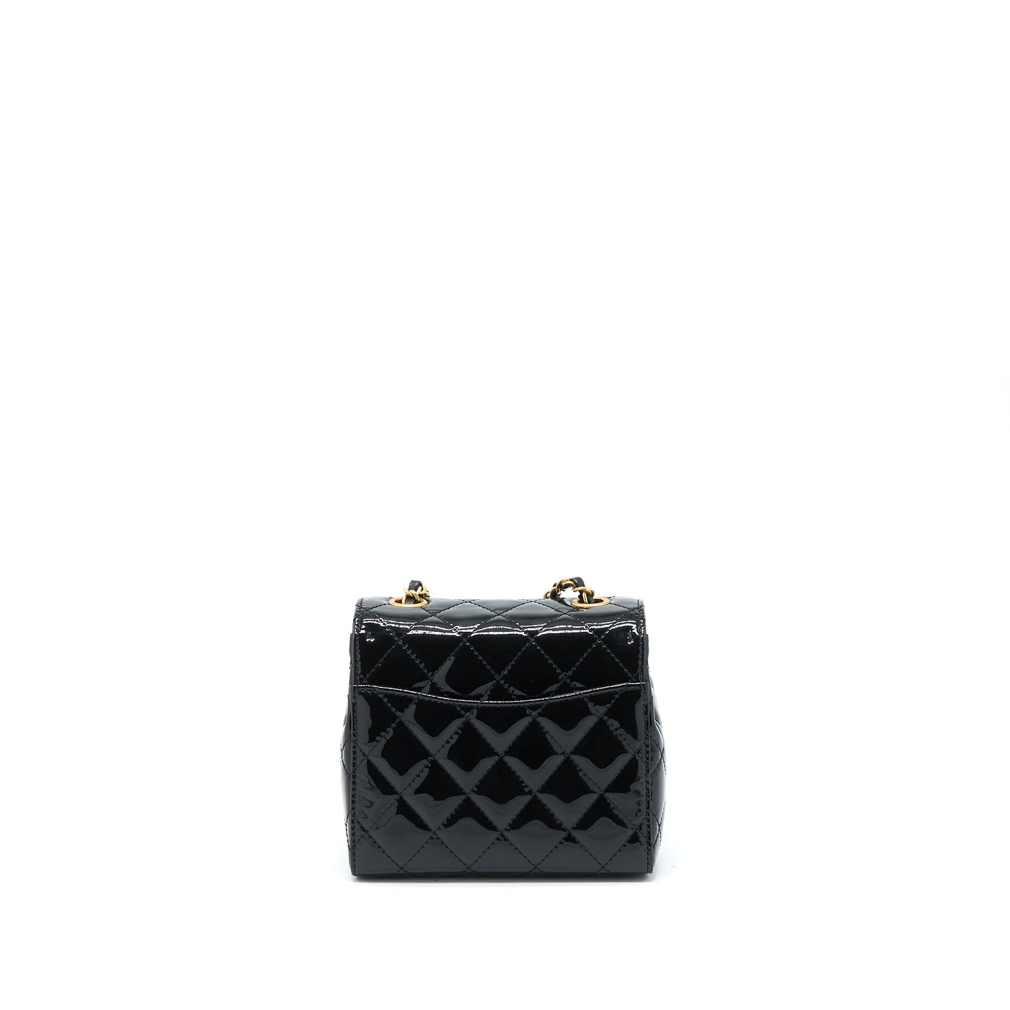 Chanel 22K Retro Classic New Square Mini Flap Bag Patent Black Brushed GHW (Microchip)