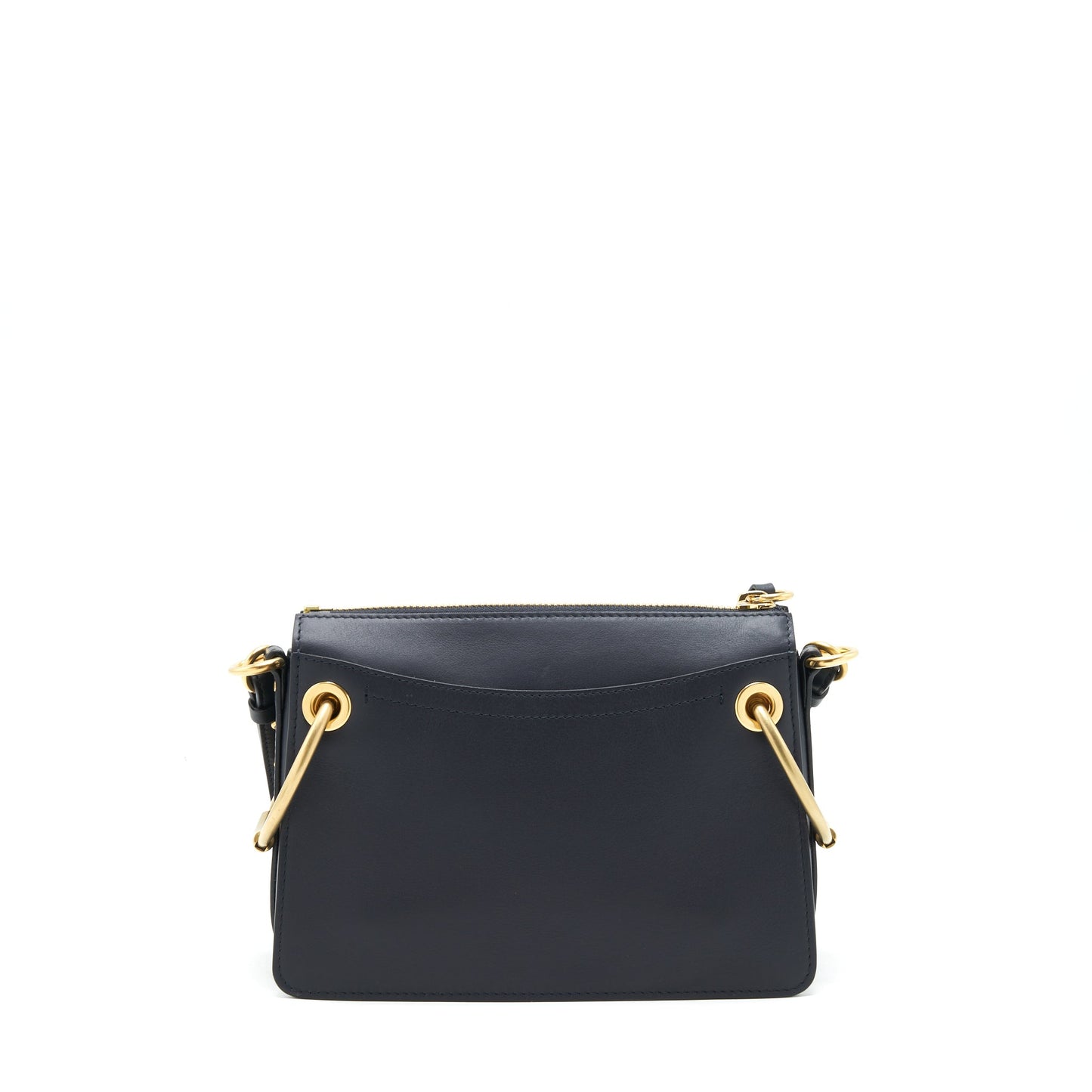 Chloe Logo Print Shoulder Bag Navy GHW