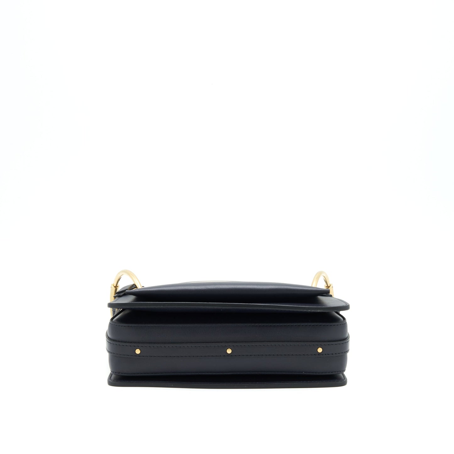 Chloe Logo Print Shoulder Bag Navy GHW